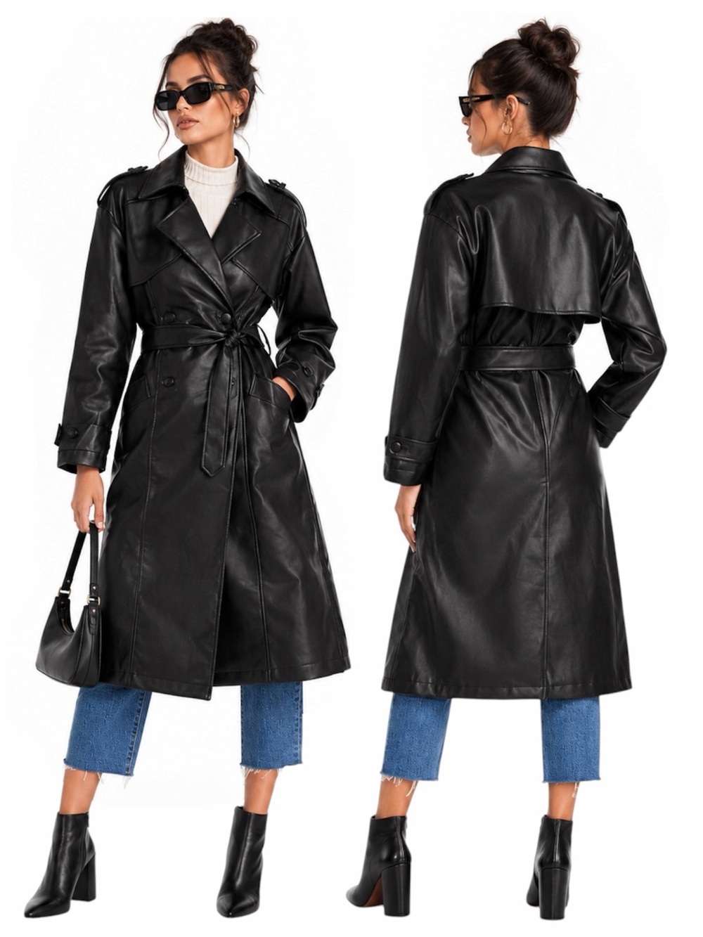 ANINE BING FINLEY FAUX LEATHER TRENCH COAT BLACK FALL 2020 - BNWT